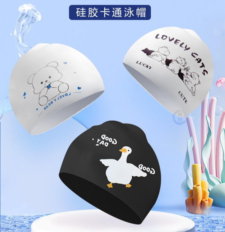 Swim Cap Silicone - Çocuk silikon karikatür yüzme şapkası su